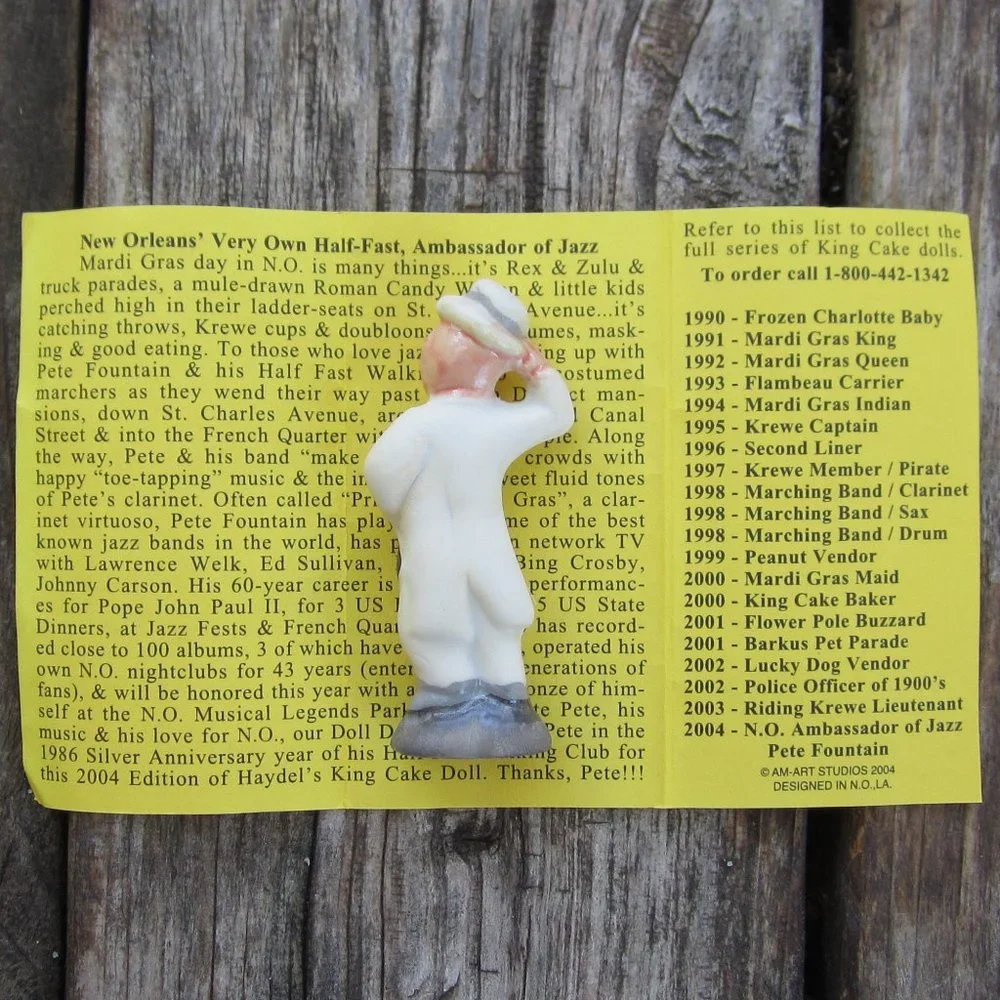 2004 King Cake Doll Haydel's 2004 Pete Fountain Jazz Musician Porcelain Figurine
